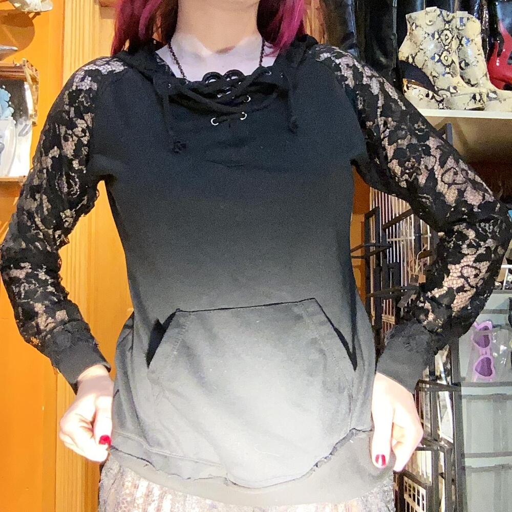 Black emo lace hoodie